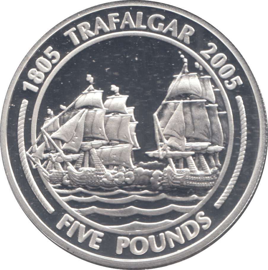 2005 SILVER PROOF TRAFALGAR FIVE POUNDS GIBRALTAR - SILVER WORLD COINS - Cambridgeshire Coins