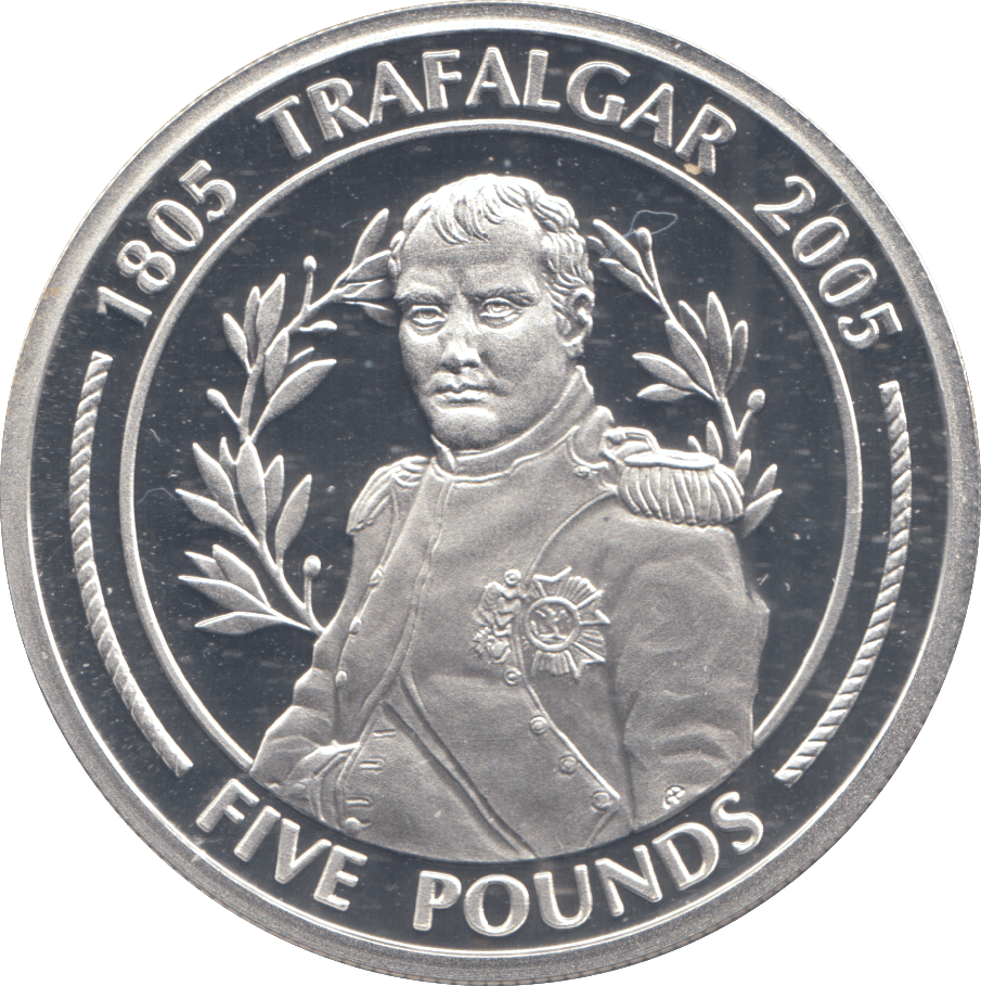 2005 SILVER PROOF TRAFALGAR FIVE POUNDS GIBRALTAR - SILVER WORLD COINS - Cambridgeshire Coins