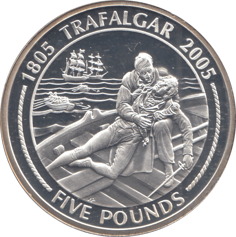 2005 SILVER PROOF TRAFALGAR FIVE POUNDS GIBRALTAR - SILVER WORLD COINS - Cambridgeshire Coins