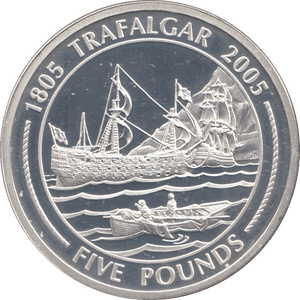2005 SILVER PROOF TRAFALGAR FIVE POUNDS GIBRALTAR - SILVER WORLD COINS - Cambridgeshire Coins