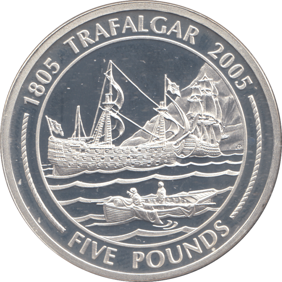 2005 SILVER PROOF TRAFALGAR FIVE POUNDS GIBRALTAR - SILVER WORLD COINS - Cambridgeshire Coins