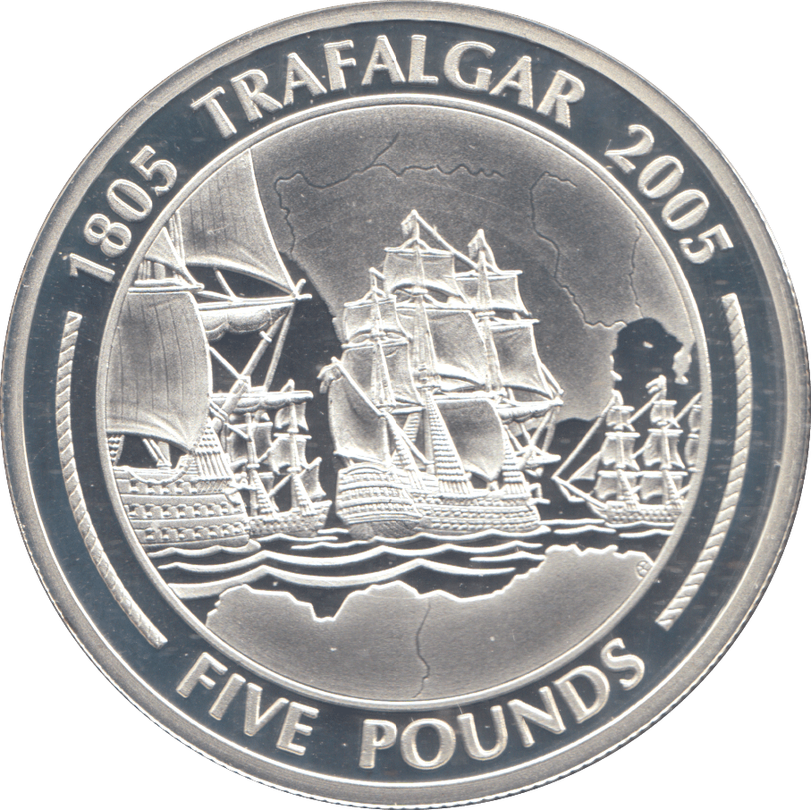2005 SILVER PROOF TRAFALGAR FIVE POUNDS GIBRALTAR - SILVER WORLD COINS - Cambridgeshire Coins