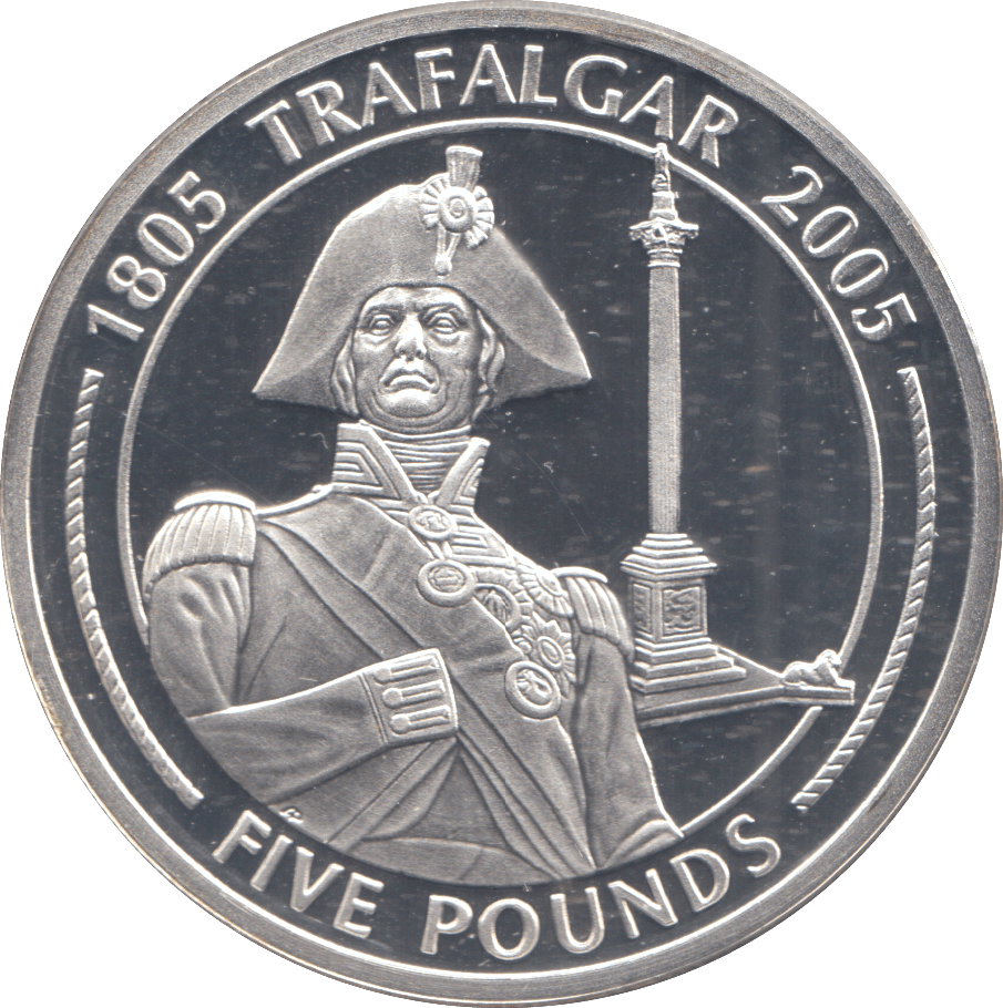 2005 SILVER PROOF TRAFALGAR FIVE POUNDS GIBRALTAR - SILVER WORLD COINS - Cambridgeshire Coins
