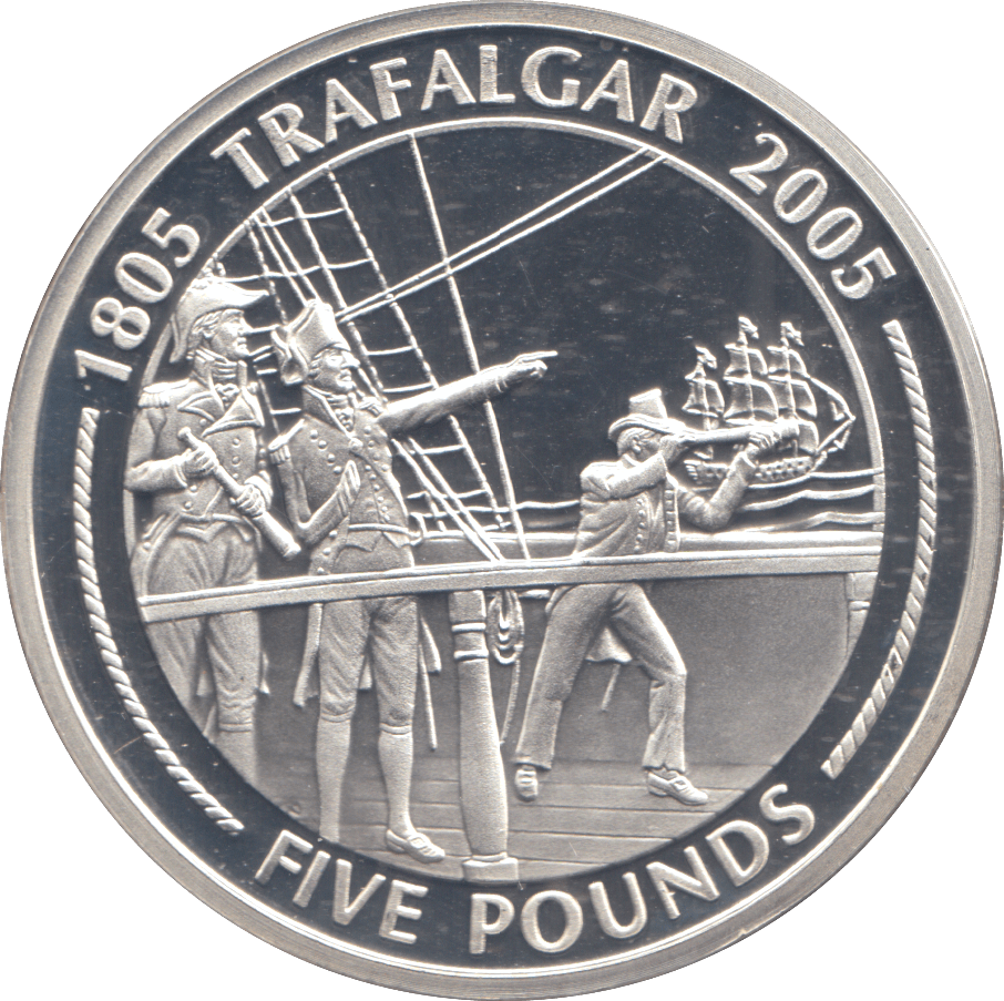 2005 SILVER PROOF TRAFALGAR FIVE POUNDS GIBRALTAR - SILVER WORLD COINS - Cambridgeshire Coins