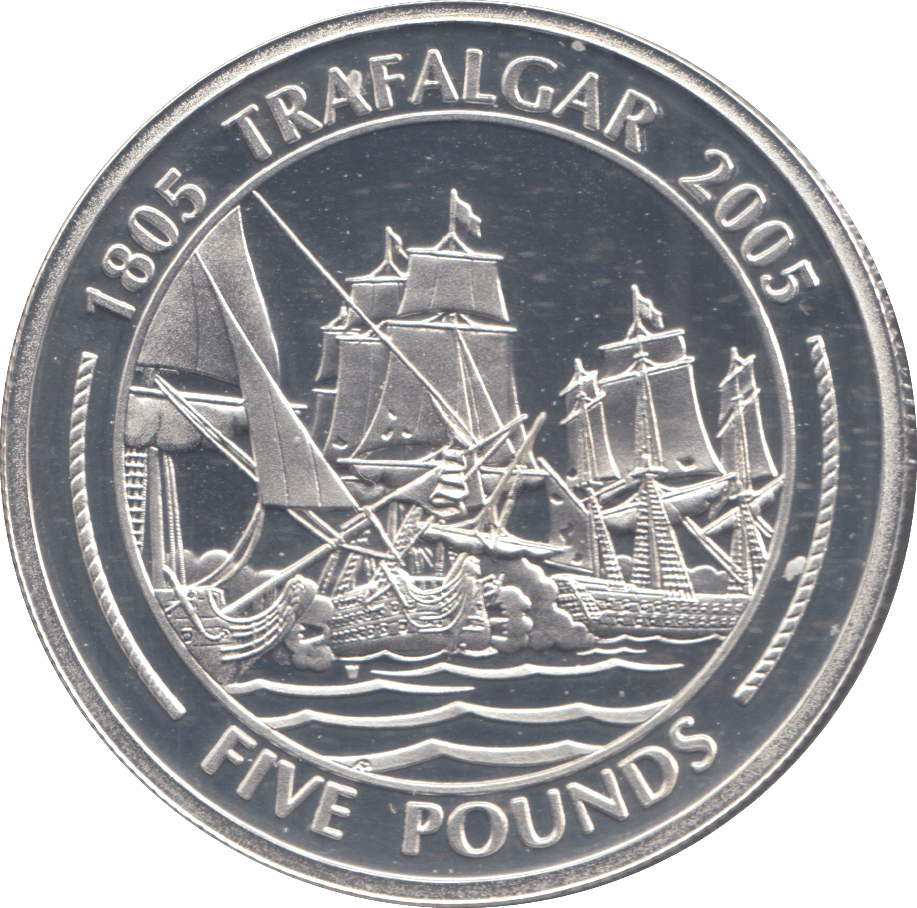 2005 SILVER PROOF TRAFALGAR FIVE POUNDS GIBRALTAR - SILVER WORLD COINS - Cambridgeshire Coins