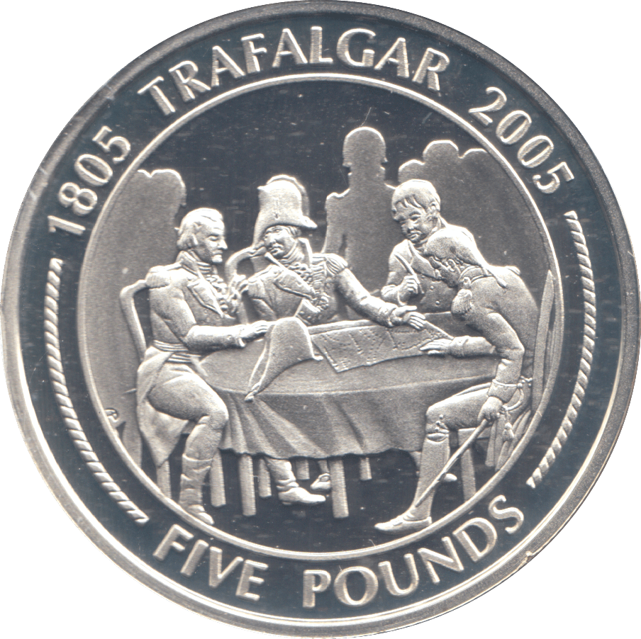 2005 SILVER PROOF TRAFALGAR FIVE POUNDS GIBRALTAR - SILVER WORLD COINS - Cambridgeshire Coins