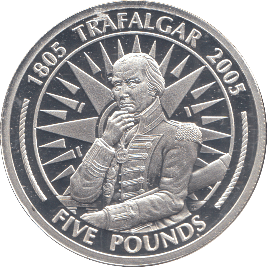 2005 SILVER PROOF TRAFALGAR FIVE POUNDS GIBRALTAR - SILVER WORLD COINS - Cambridgeshire Coins