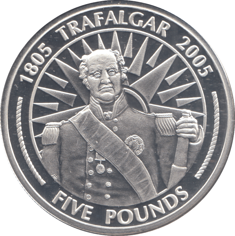 2005 SILVER PROOF TRAFALGAR FIVE POUNDS GIBRALTAR - SILVER WORLD COINS - Cambridgeshire Coins