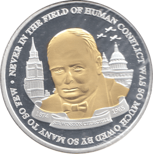 2005 WINSTON CHURCHILL COLOURED COMMEMORATIVE COIN - WORLD COINS - Cambridgeshire Coins