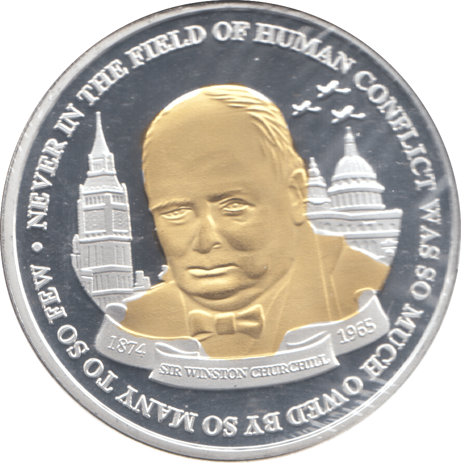 2005 WINSTON CHURCHILL COLOURED COMMEMORATIVE COIN - WORLD COINS - Cambridgeshire Coins