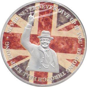 2005 WINSTON CHURCHILL COLOURED COMMEMORATIVE COIN - WORLD COINS - Cambridgeshire Coins