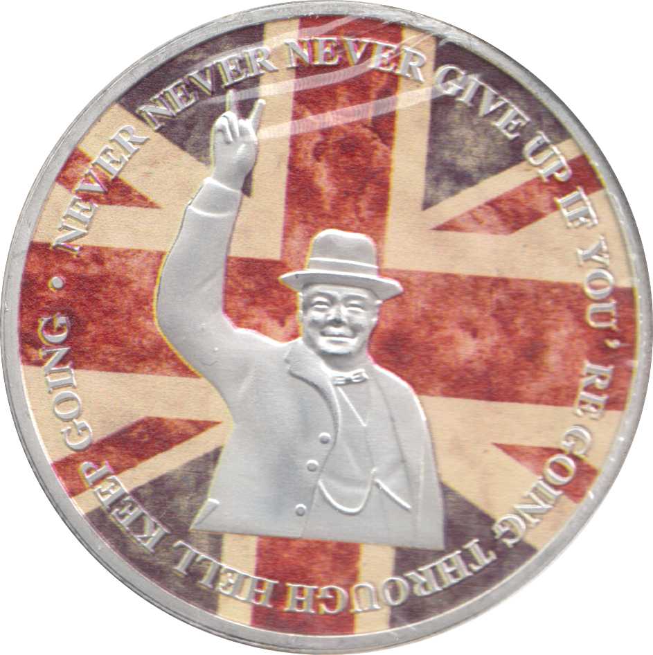 2005 WINSTON CHURCHILL COLOURED COMMEMORATIVE COIN - WORLD COINS - Cambridgeshire Coins