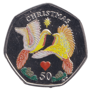 2006 CHRISTMAS 50P TWO TURTLEDOVES COLOURISED ISLE OF MAN ( BUNC ) - 50P REGIONAL ISSUES - Cambridgeshire Coins