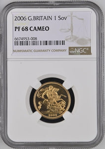 2006 GOLD SOVEREIGN ( NGC ) PF 68 CAMEO - NGC GOLD COINS - Cambridgeshire Coins