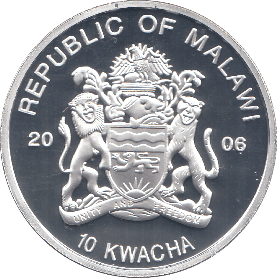 2006 SILVER .925 BABY AND MOTHER QUEEN 80TH BDAY ANNIV. 10 KWACHI MALAWI - SILVER PROOF - Cambridgeshire Coins