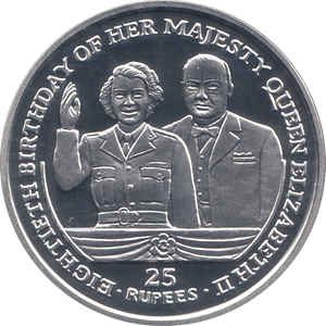 2006 SILVER .925 CHURCHILL AND QUEEN 80TH BDAY ANNIV. 25 RUPEES SEYCHELLES - SILVER PROOF - Cambridgeshire Coins