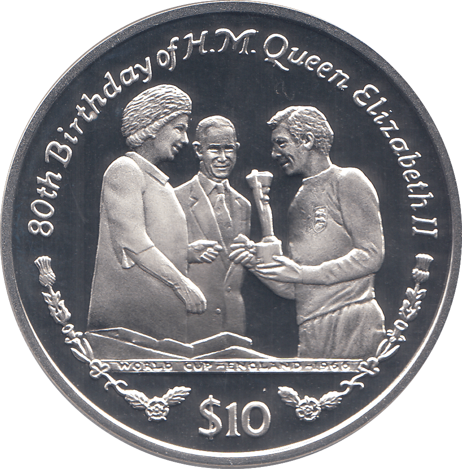 2006 SILVER .925 ENGLAND 66 BOBBY MOORE QUEEN 80TH BDAY TEN DOLARS SIERRA LEONE - Silver Proof - Cambridgeshire Coins