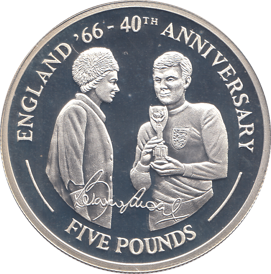 2006 SILVER .925 ENGLAND 66 QUEEN AND BOBBY MOORE FIVE POUNDS GIBRALTAR - Silver Proof - Cambridgeshire Coins