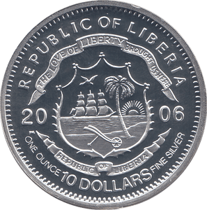 2006 SILVER .925 PRINCESS AS COLONEL QUEEN 80TH BDAY TEN DOLLARS LIBERIA - SILVER PROOF - Cambridgeshire Coins