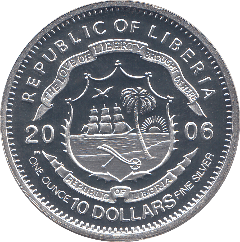 2006 SILVER .925 PRINCESS AS COLONEL QUEEN 80TH BDAY TEN DOLLARS LIBERIA - SILVER PROOF - Cambridgeshire Coins
