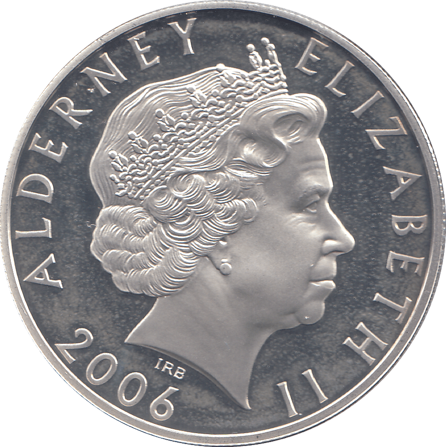 2006 SILVER .925 QUEEN 80TH BDAY ANNIV. FIVE POUNDS ALDERNEY - SILVER PROOF - Cambridgeshire Coins