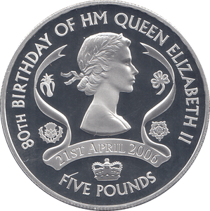 2006 SILVER .925 QUEEN 80TH BDAY FIVE POUNDS GUERNSEY - SILVER PROOF - Cambridgeshire Coins
