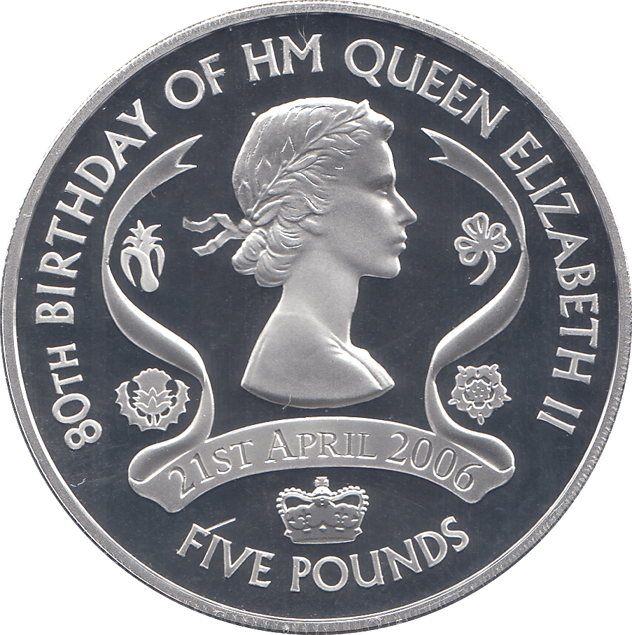 2006 SILVER .925 QUEEN 80TH BDAY FIVE POUNDS GUERNSEY - SILVER PROOF - Cambridgeshire Coins