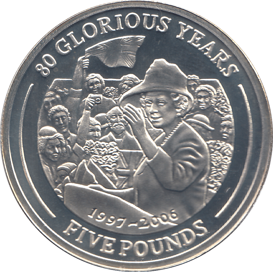 2006 SILVER .925 QUEEN GREETINGS A CROWD 80 GLORIOUS YRS FIVE POUNDS GIBRALTAR - Silver Proof - Cambridgeshire Coins
