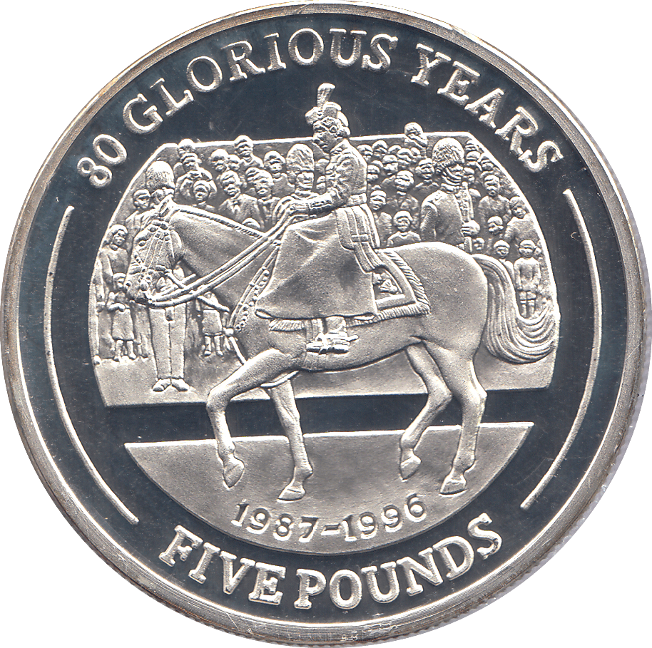 2006 SILVER .925 QUEEN RIDING A HORSE 80 GLORIOUS YEARS FIVE POUNDS GIBRALTAR - Silver Proof - Cambridgeshire Coins