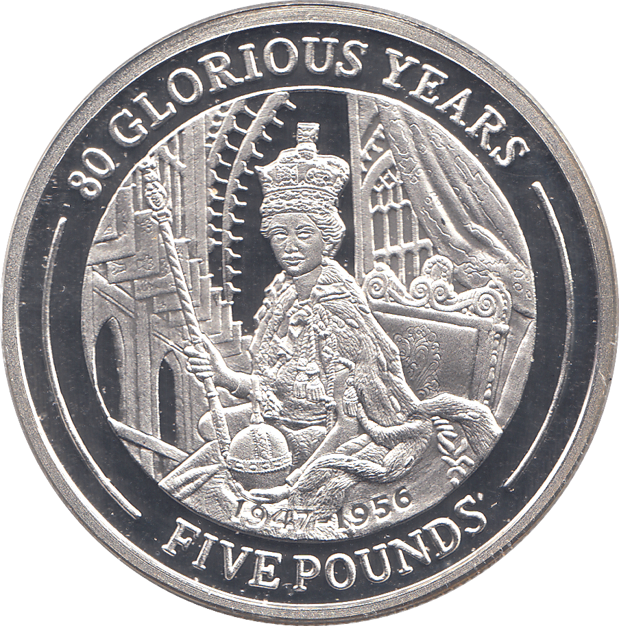 2006 SILVER .925 QUEEN SCEPTRE AND ORB 80 GLORIOUS YEARS FIVE POUNDS GIBRALTAR - Silver Proof - Cambridgeshire Coins