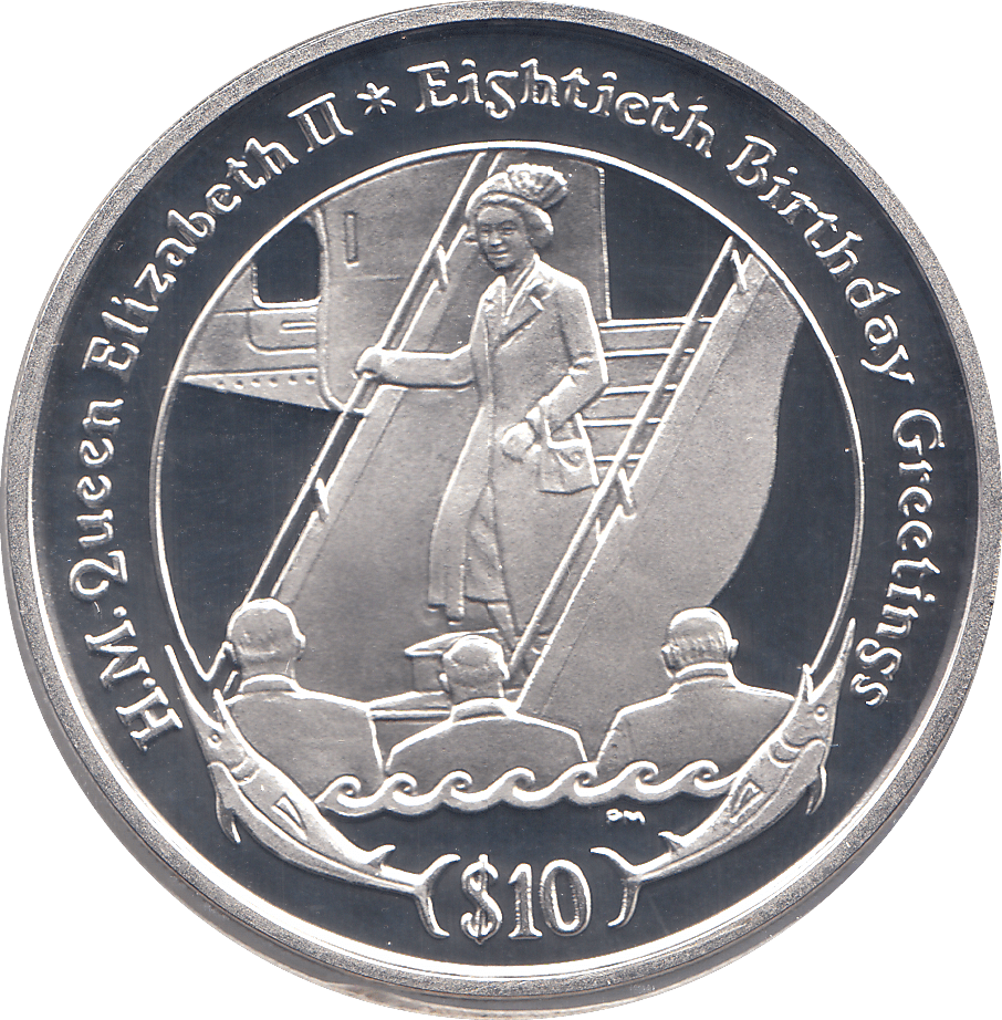2006 SILVER .925 STAIRS OF AN AIRPLANE AND QUEEN 80TH BDAY TEN DOLARS VIRGIN ISLANDS - Silver Proof - Cambridgeshire Coins
