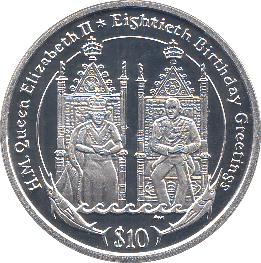 2006 SILVER .925 THRONES QUEEN 80TH BDAY TEN DOLARS VIRGIN ISLANDS - Silver Proof - Cambridgeshire Coins