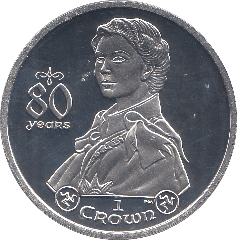 2006 SILVER .925 YOUNG ELIZABETH QUEEN 80TH BDAY ONE CROWN ISLE OF MAN - SILVER PROOF - Cambridgeshire Coins