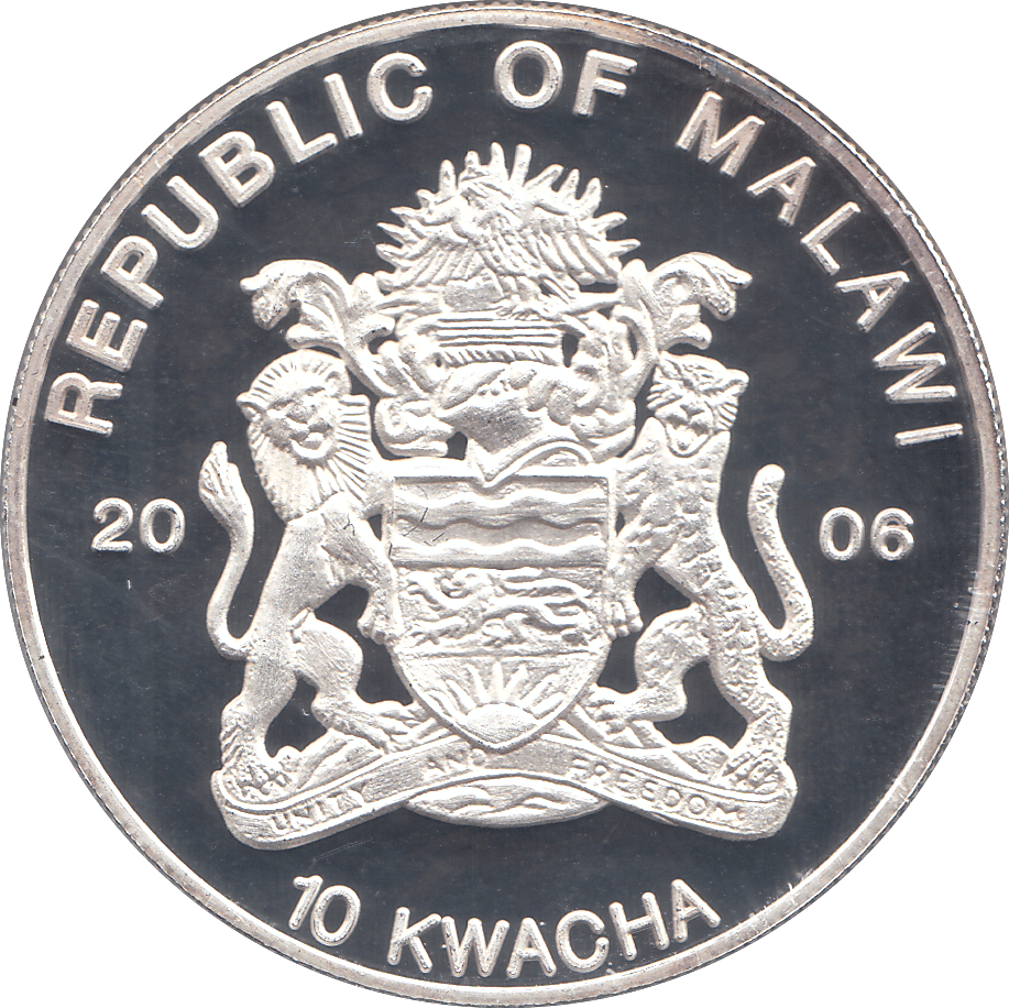 2006 SILVER .999 QUEEN SCEPTRE AND ORB 80TH.BDAY 10 KWACHA REP.OF MALAWI - Silver Proof - Cambridgeshire Coins
