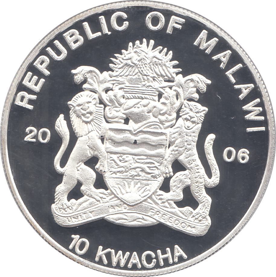 2006 SILVER .999 QUEEN WITH HER CORGI DOGS 80TH.BDAY 10 KWACHA REP.OF MALAWI - Silver Proof - Cambridgeshire Coins