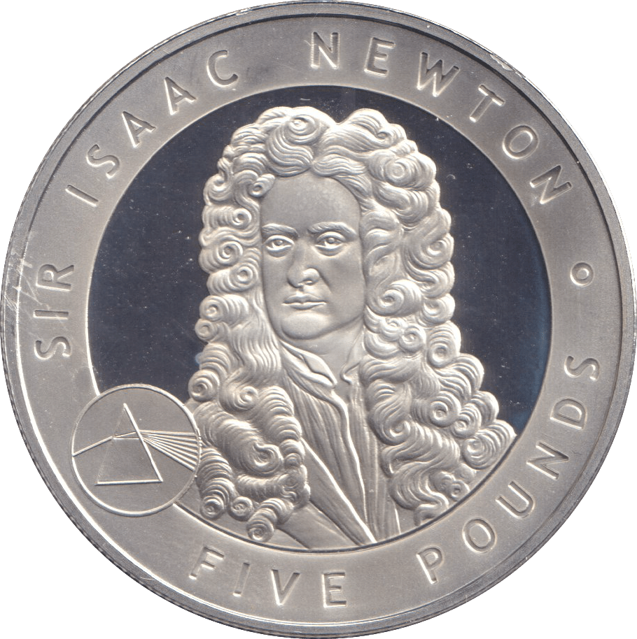 2006 SILVER FIVE POUNDS ALDERNEY SIR ISAAC NEWTON - SILVER WORLD COINS - Cambridgeshire Coins