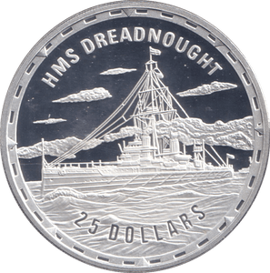 2006 SILVER PROOF 25 DOLLAR HMS DREADNOUGHT SOLOMON ISLANDS - SILVER WORLD COINS - Cambridgeshire Coins