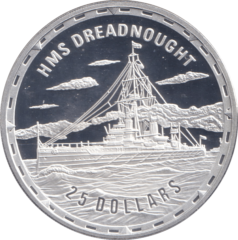 2006 SILVER PROOF 25 DOLLAR HMS DREADNOUGHT SOLOMON ISLANDS - SILVER WORLD COINS - Cambridgeshire Coins