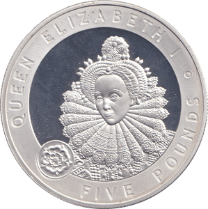 2006 SILVER PROOF ELIZABETH I FIVE POUNDS ALDERNEY - SILVER WORLD COINS - Cambridgeshire Coins