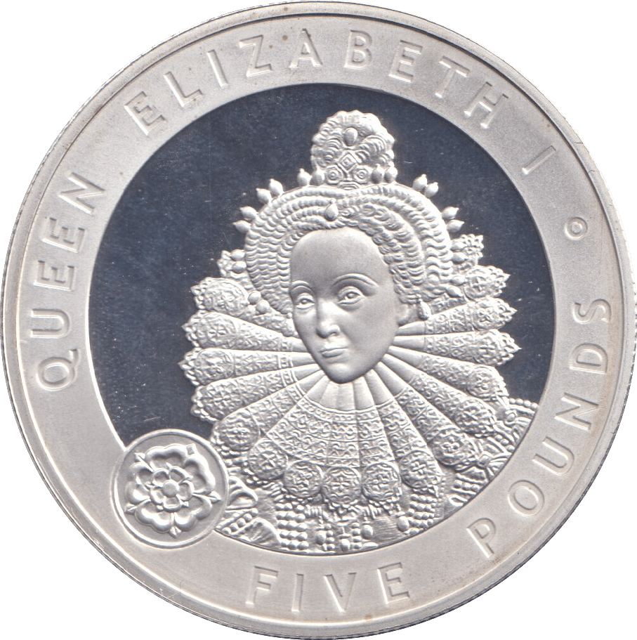 2006 SILVER PROOF ELIZABETH I FIVE POUNDS ALDERNEY - SILVER WORLD COINS - Cambridgeshire Coins