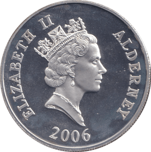 2006 SILVER PROOF ELIZABETH I FIVE POUNDS ALDERNEY - SILVER WORLD COINS - Cambridgeshire Coins
