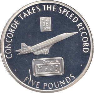 2006 SILVER PROOF FIVE POUND CONCORDE TAKES SPEED RECORD - SILVER WORLD COINS - Cambridgeshire Coins