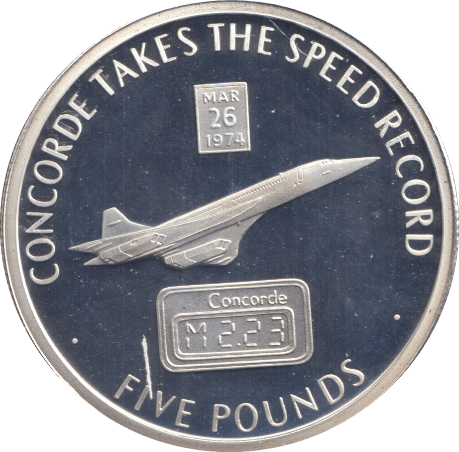 2006 SILVER PROOF FIVE POUND CONCORDE TAKES SPEED RECORD - SILVER WORLD COINS - Cambridgeshire Coins
