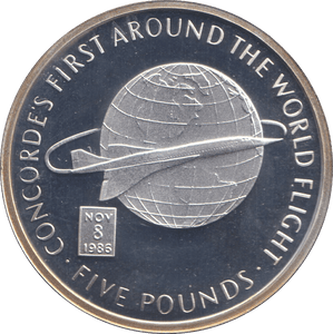2006 SILVER PROOF FIVE POUND CONCORDE'S FIRST AROUND THE WORLD FLIGHT - SILVER WORLD COINS - Cambridgeshire Coins