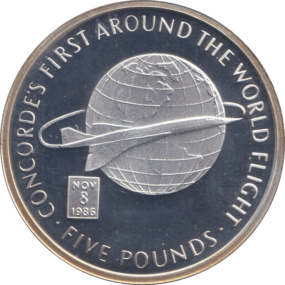 2006 SILVER PROOF FIVE POUND CONCORDE'S FIRST AROUND THE WORLD FLIGHT - SILVER WORLD COINS - Cambridgeshire Coins