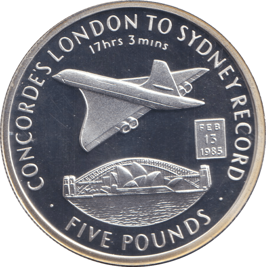 2006 SILVER PROOF FIVE POUND CONCORDE'S LONDON TO SYDNEY RECORD - SILVER WORLD COINS - Cambridgeshire Coins