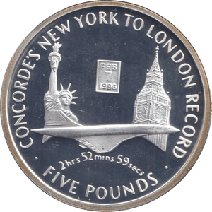 2006 SILVER PROOF FIVE POUND CONCORDE'S NEW YORK TO LONDON RECORD - SILVER WORLD COINS - Cambridgeshire Coins