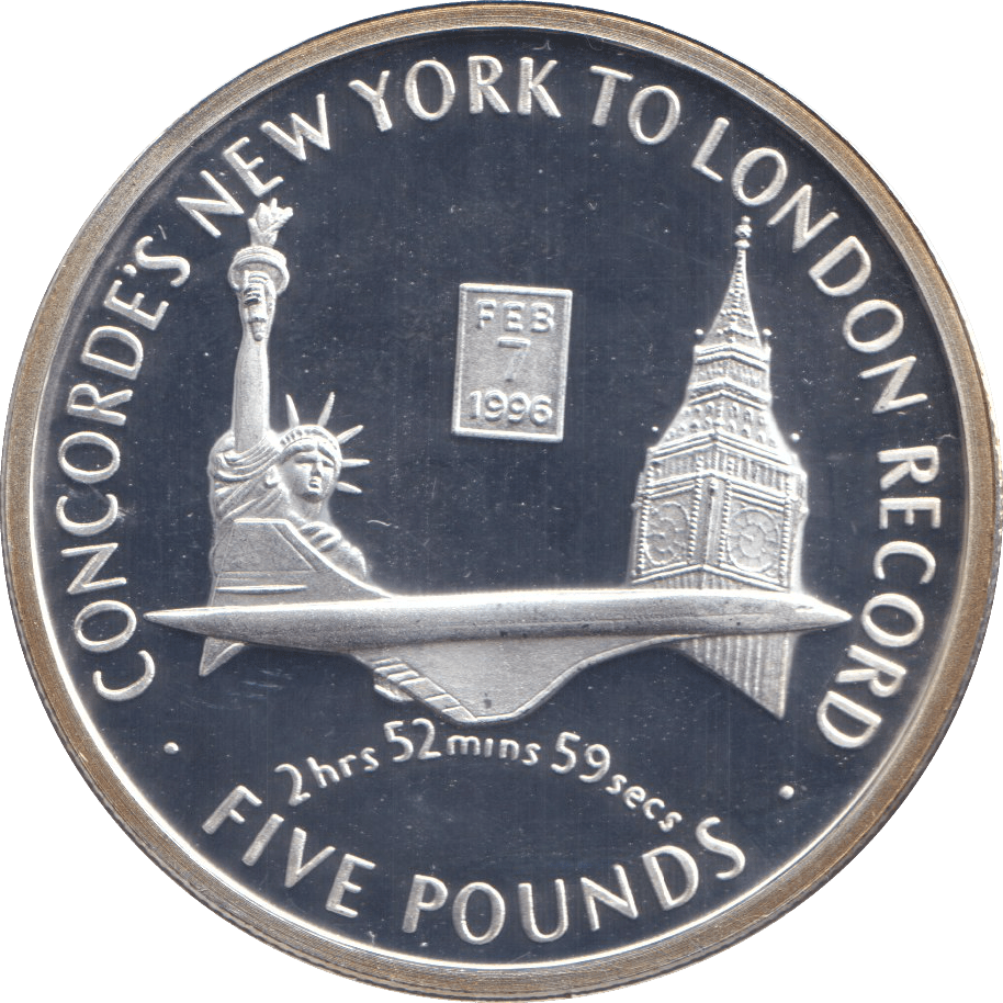 2006 SILVER PROOF FIVE POUND CONCORDE'S NEW YORK TO LONDON RECORD - SILVER WORLD COINS - Cambridgeshire Coins