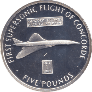 2006 SILVER PROOF FIVE POUND FIRST SUPERSONIC FLIGHT OF CONCORDE - SILVER WORLD COINS - Cambridgeshire Coins