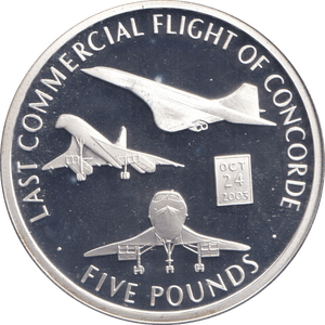 2006 SILVER PROOF FIVE POUND LAST COMMERCIAL FLIGHT OF CONCORDE - SILVER WORLD COINS - Cambridgeshire Coins